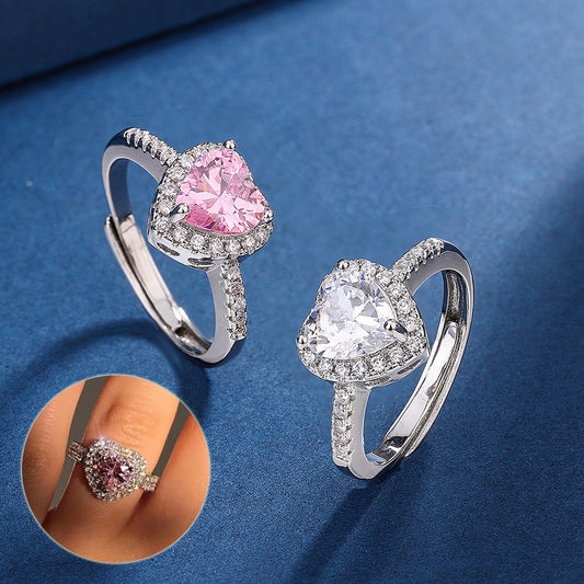 Anillo de Corazón de Durazno con Diamantes y Zirconia Micro-Incrustada | Joyería de Lujo para Mujer | Anillo de Boda y Alta Gama ❤️